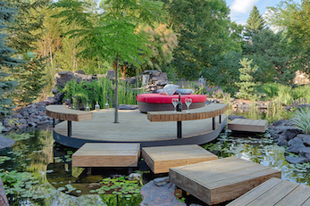 Water feature with cozy gathering space